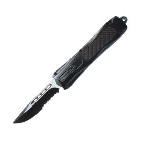 carbon-fiber-automatic-otf-knife-w-belt-clip (Option: Half Serrated Drop Point)